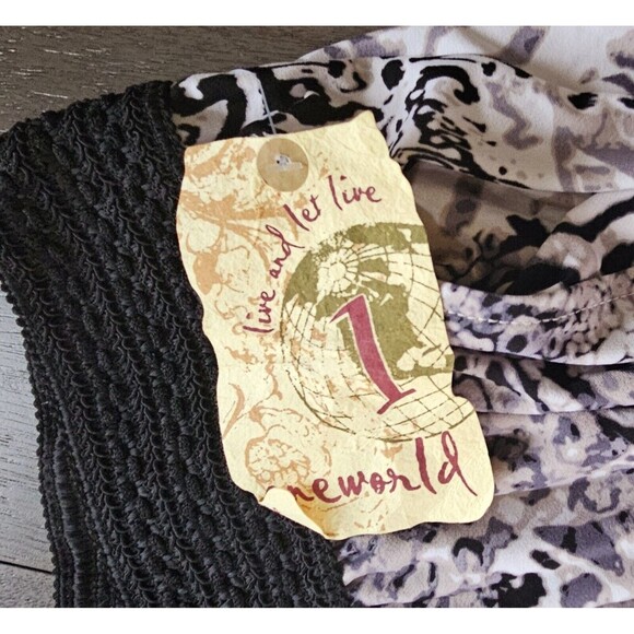 One World Live And Let Live Pants 3XL Black White Animal Print Wide Leg Pull On - Picture 8 of 8